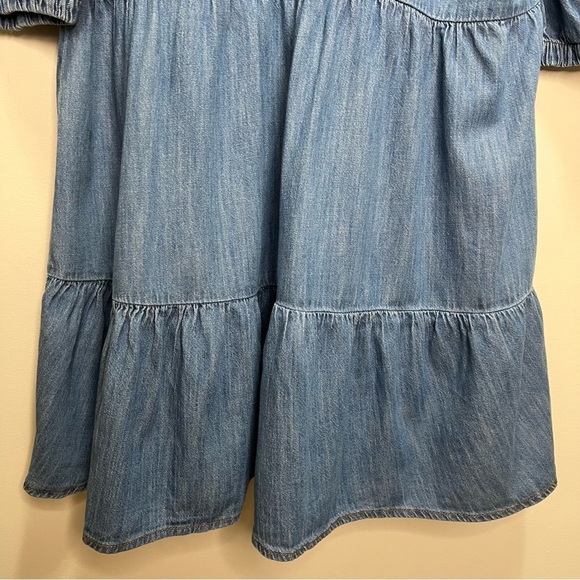 Zara Tiered Denim Mini Dress Loose Flowy Minimalist Feminine Ruffles Size XL - Picture 5 of 9